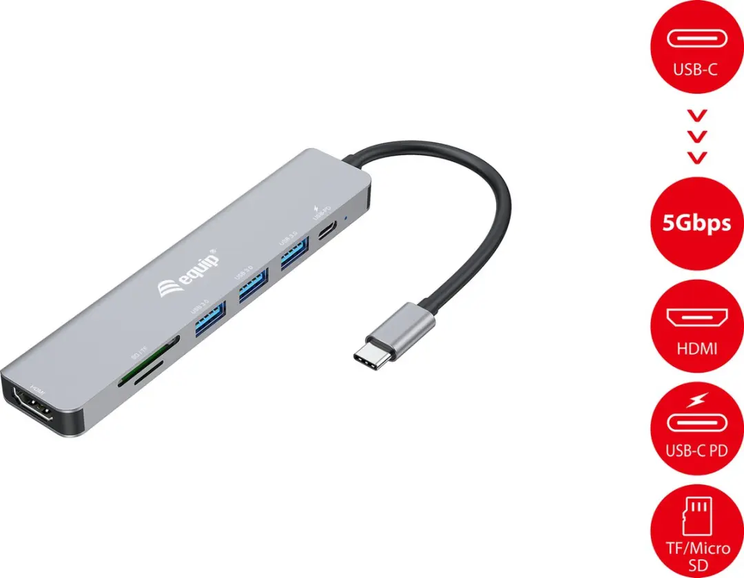 Equip 133494 USB-C Dock 7-in-1 - HDMI 4K - Zilver - afbeelding 3 van 6