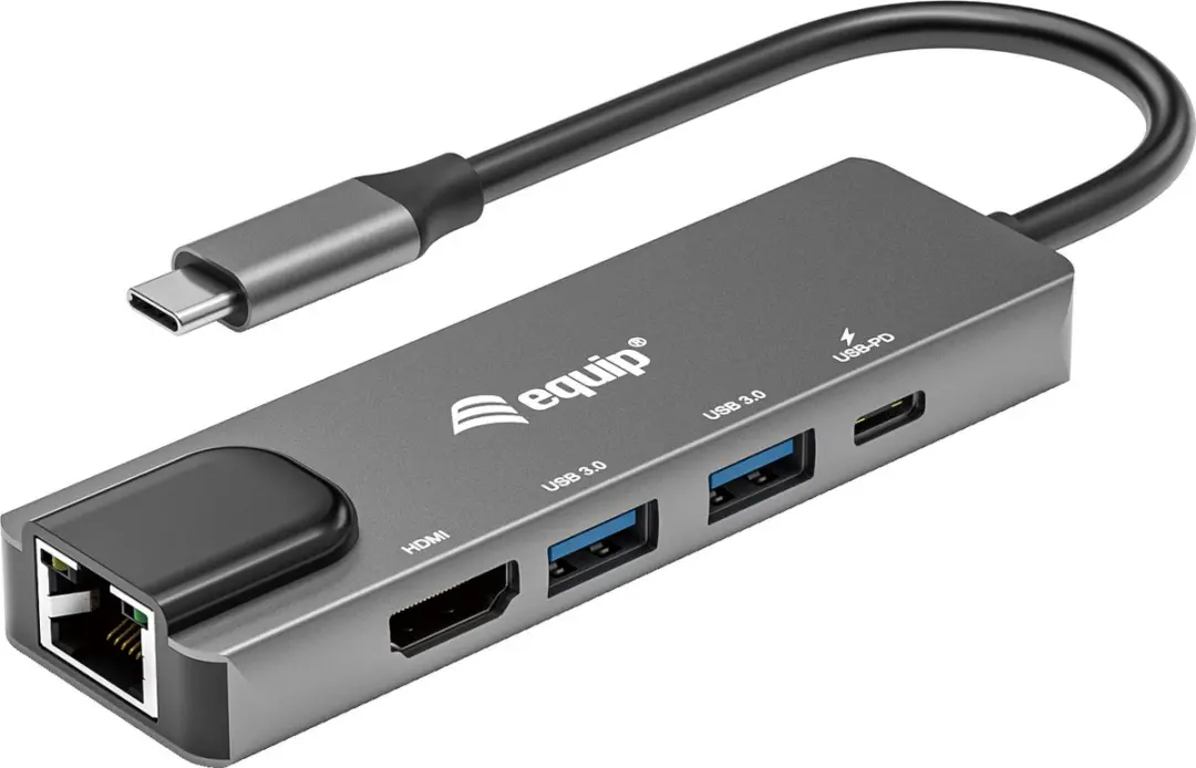 Equip 133489 USB-C 5-in-1 multifunctionele adapter, HDMI, Gigabit LAN, USB 3.2 G