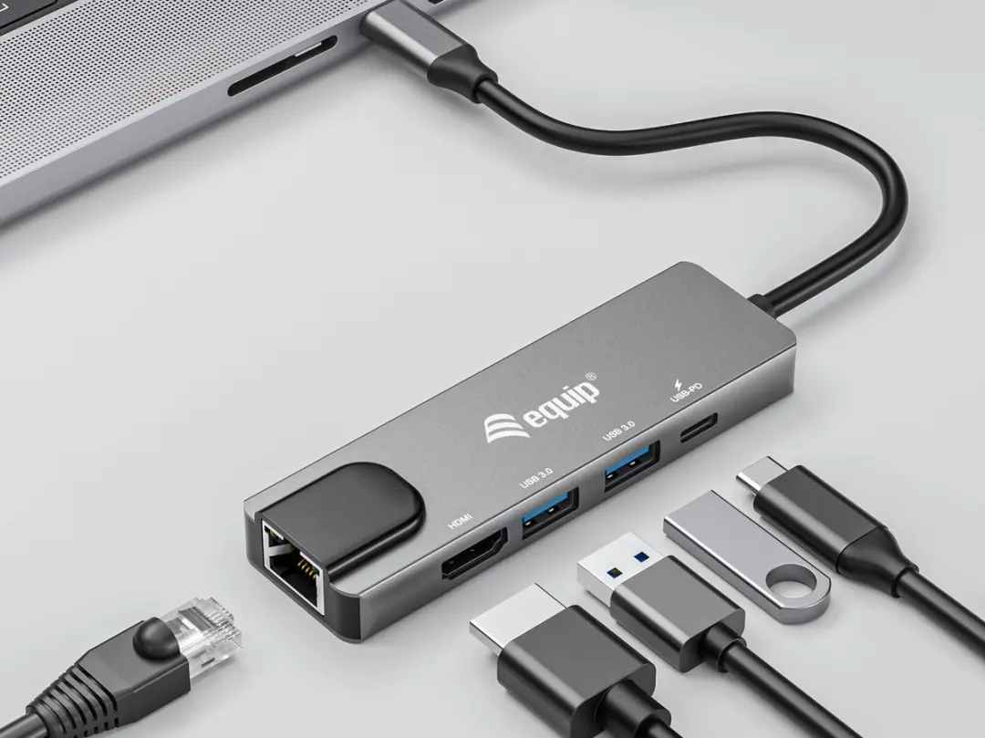 Equip 133489 USB-C 5-in-1 Adapter - HDMI/Gigabit LAN/USB 3.2 - 100W - Grijs - afbeelding 6 van 6