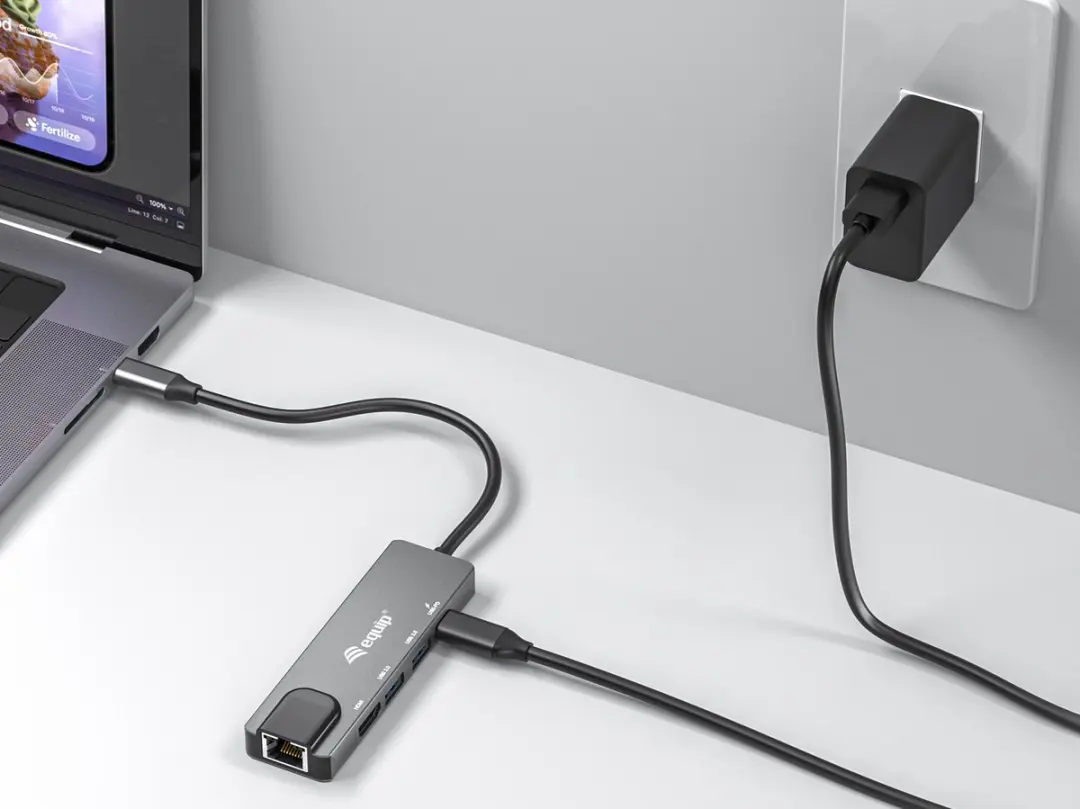 Equip 133489 USB-C 5-in-1 Adapter - HDMI/Gigabit LAN/USB 3.2 - 100W - Grijs - afbeelding 2 van 6