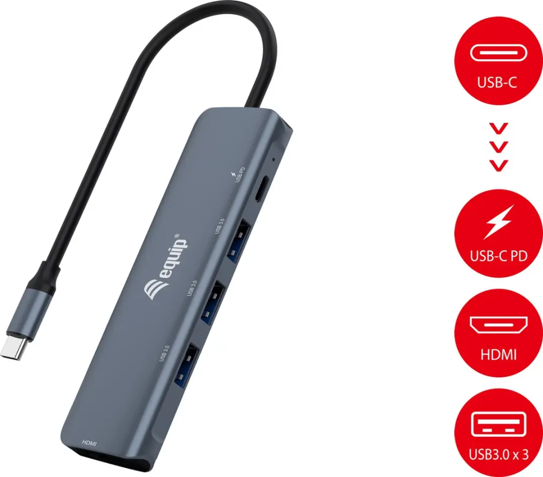 Equip 133487 Interface Hub USB-C 5Gbps - Zwart/Grijs - afbeelding 3 van 4