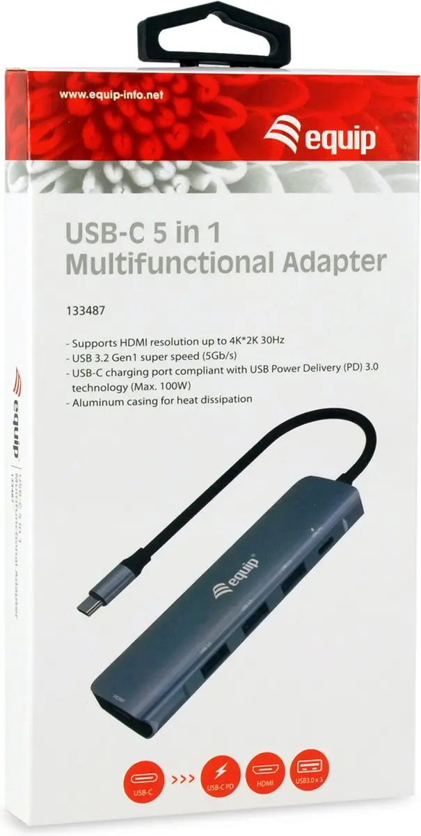 Equip 133487 Interface Hub USB-C 5Gbps - Zwart/Grijs - afbeelding 4 van 4