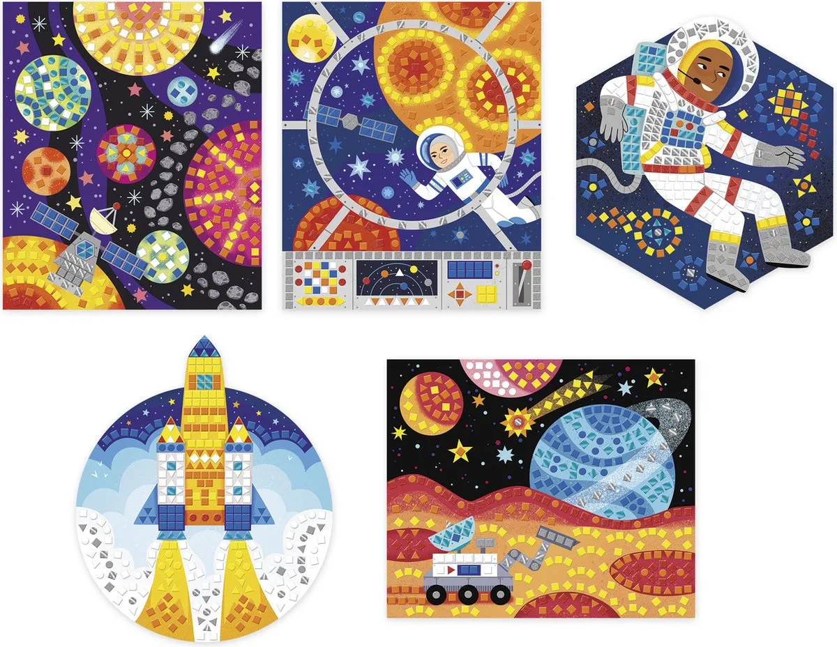 Janod Mozaïek Space Knutselset - 5 Afbeeldingen - Multikleur