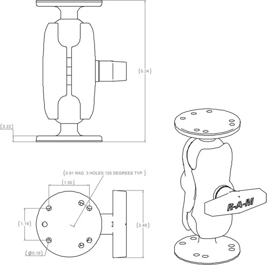 RAM Mounts RAM-101U-B Montagekit - Zwart - afbeelding 6 van 6