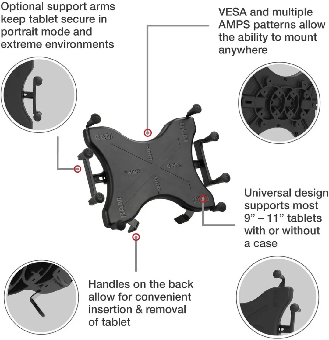 RAM Mounts X-Grip Tablethouder 10" - Zwart - afbeelding 5 van 6