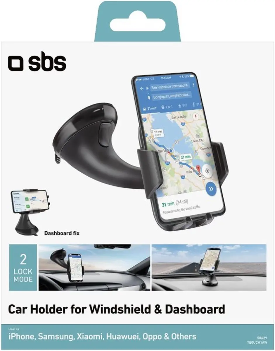 SBS Freeway Zuignap Telefoonhouder Auto - Zwart
