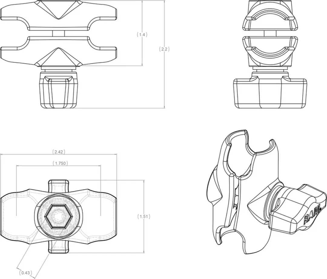 Ram Mounts Houder Arm 6cm -