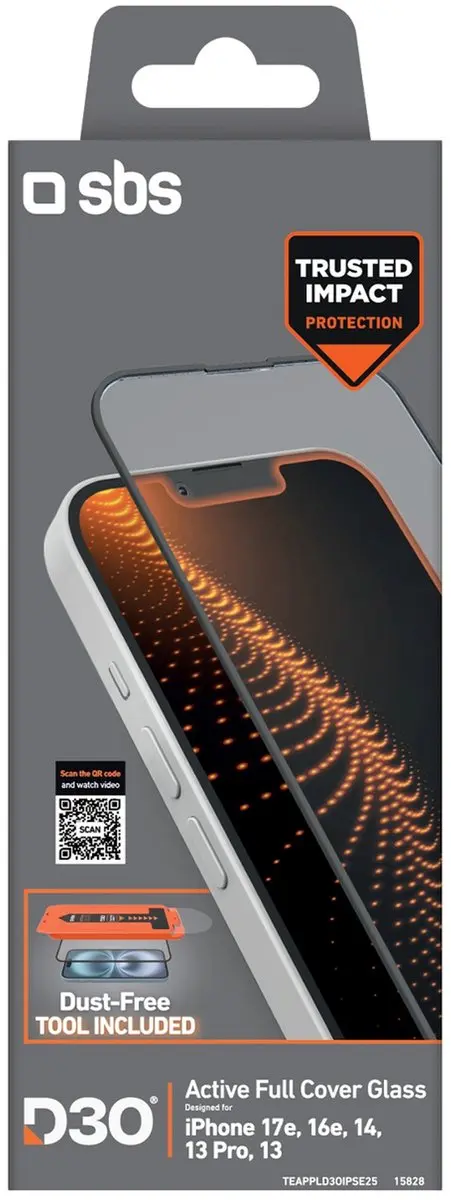 SBS D3O Serie Gehard Glas Bescherming iPhone 13/14/16e/17e - 1 Stuk