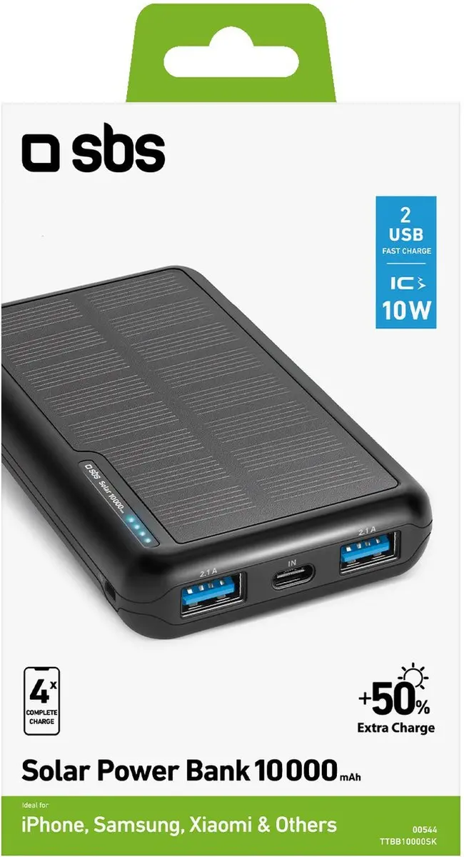 SBS TTBB10000SK Powerbank 10000mAh - 2x Opladen - Zwart - afbeelding 4 van 5
