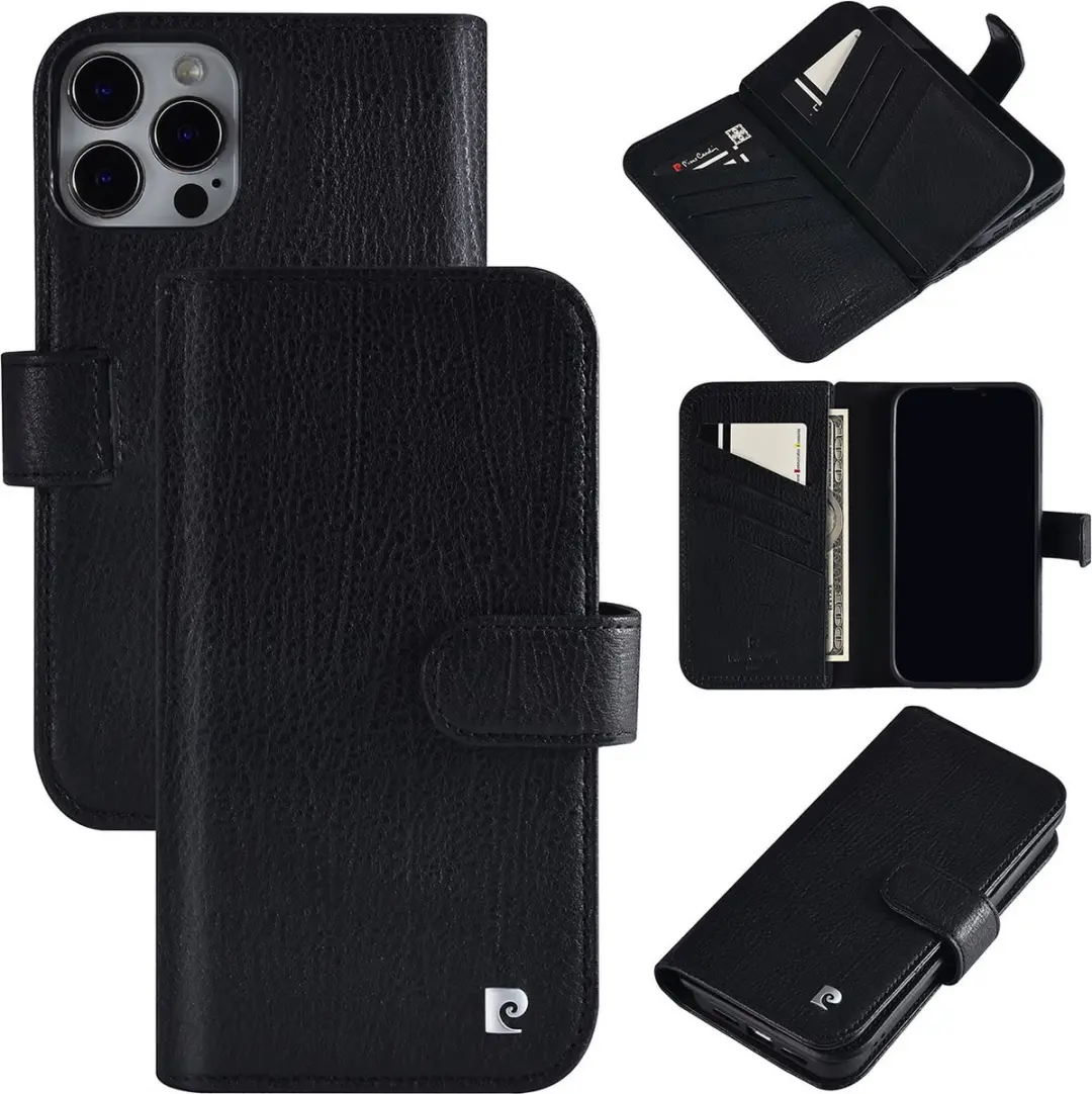 Pierre Cardin Zwart Leer Book Case Telefoonhoesje voor Apple iPhone 13 Pro Max