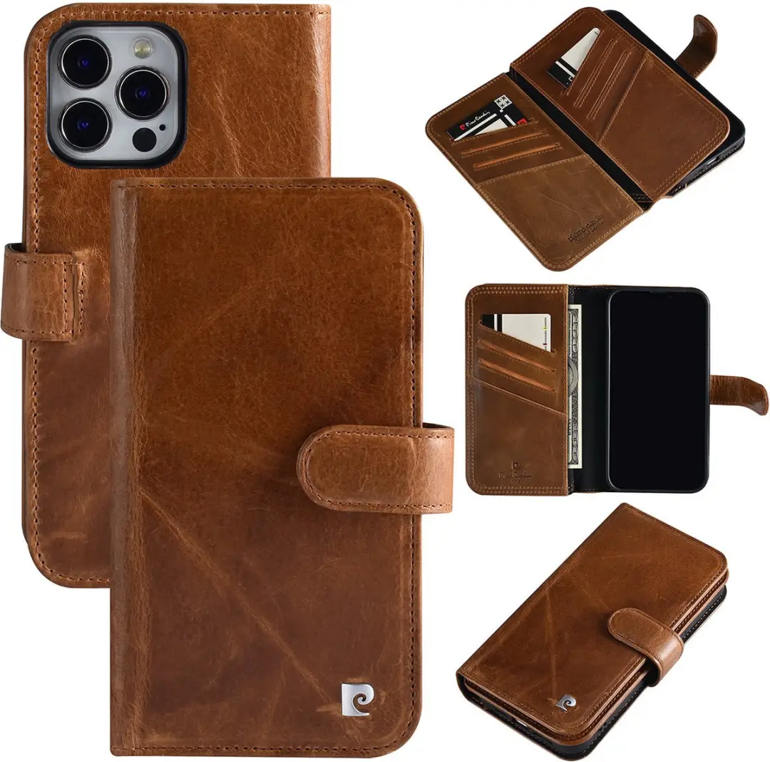 Pierre Cardin Premium Bruin Book Case Telefoonhoesje voor Apple iPhone 13 Pro Ma
