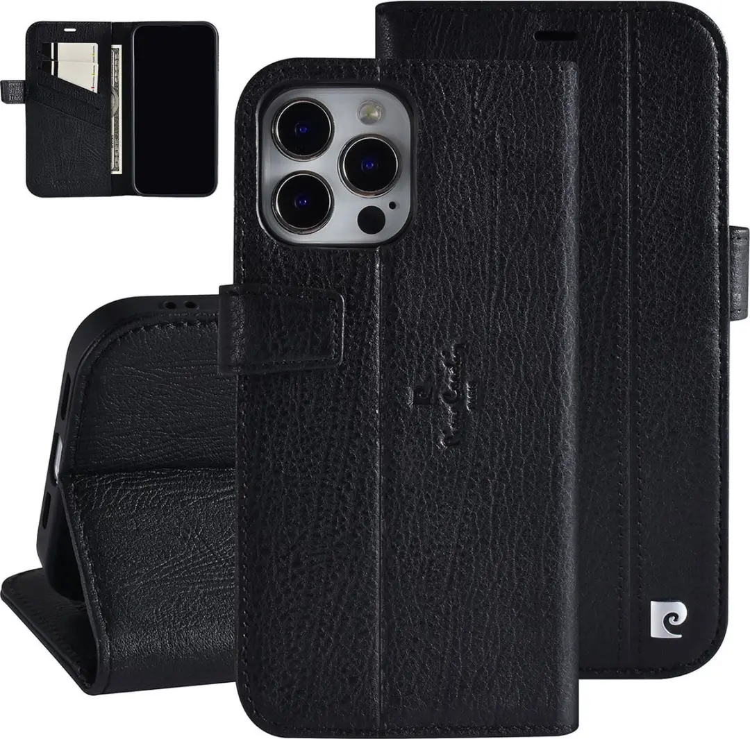 Pierre Cardin Zwart Leer Book Case Telefoonhoesje voor Apple iPhone 13 Pro Max