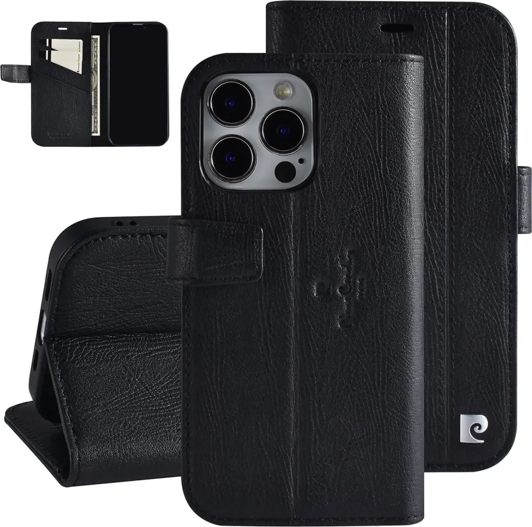 Pierre Cardin Zwart Leer Book Case Smartphonehoesje voor Apple iPhone 13 Pro