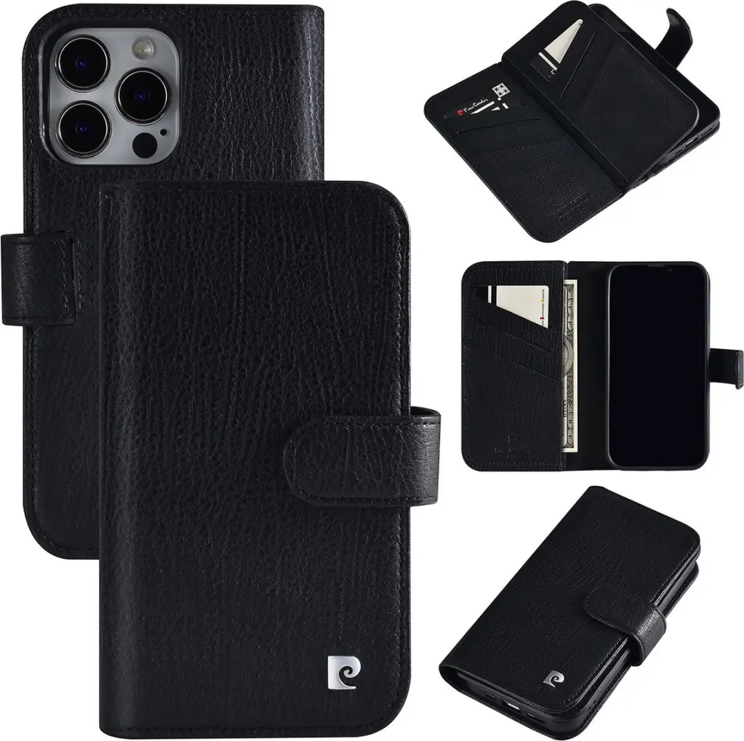 Pierre Cardin Zwart Leer Book Case Smartphonehoesje voor Apple iPhone 13 Pro