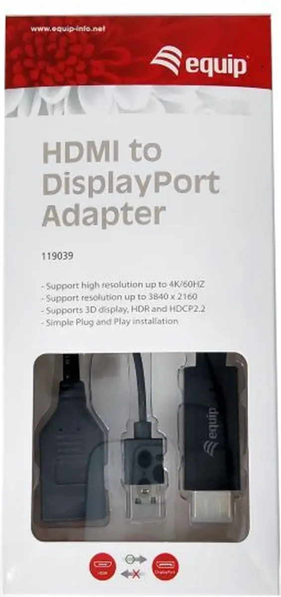 Equip 119039 HDMI naar DisplayPort Adapter - 0,15m - Zwart - afbeelding 2 van 6