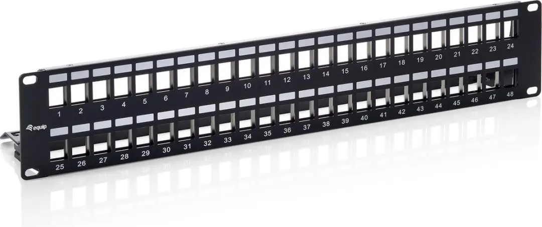 Equip 769349 Cat.6 Panel 2U for 48 Keystone Jacks, shielded, black shielded, equ