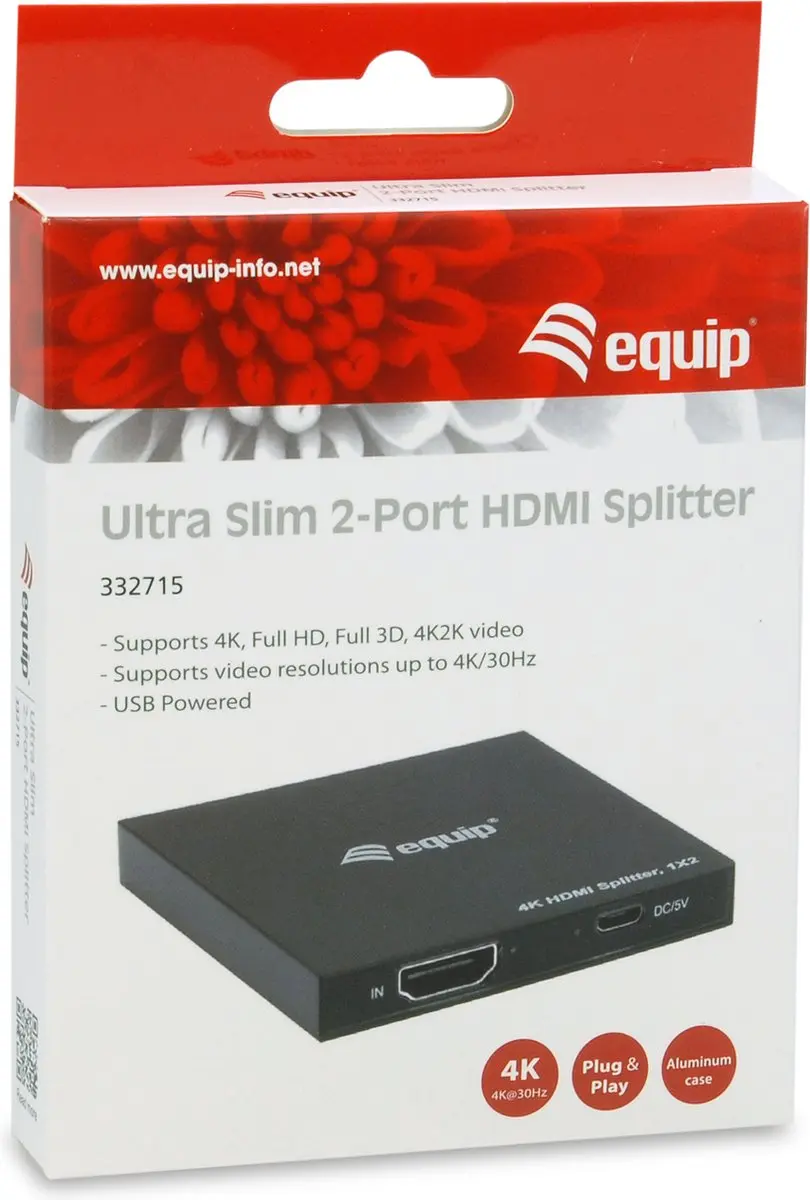 Equip 332715 HDMI Video Splitter 2x HDMI - Zwart - afbeelding 2 van 6