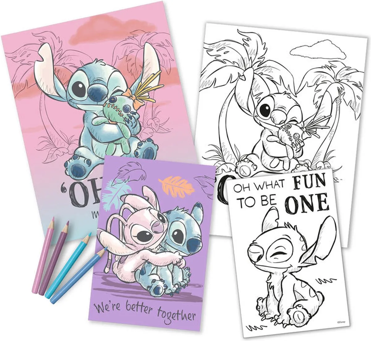Disney Lilo & Stitch Cheeky Kleurset - 2 Platen 4 Potloden - afbeelding 2 van 2