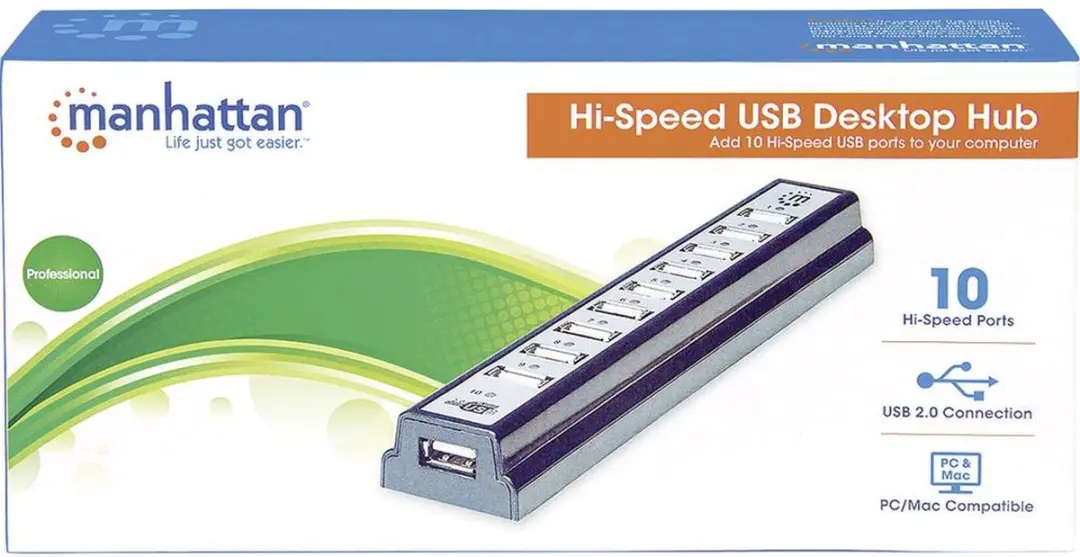 Manhattan USB 2.0 Hub 10 Poorten - 161572 - afbeelding 4 van 6