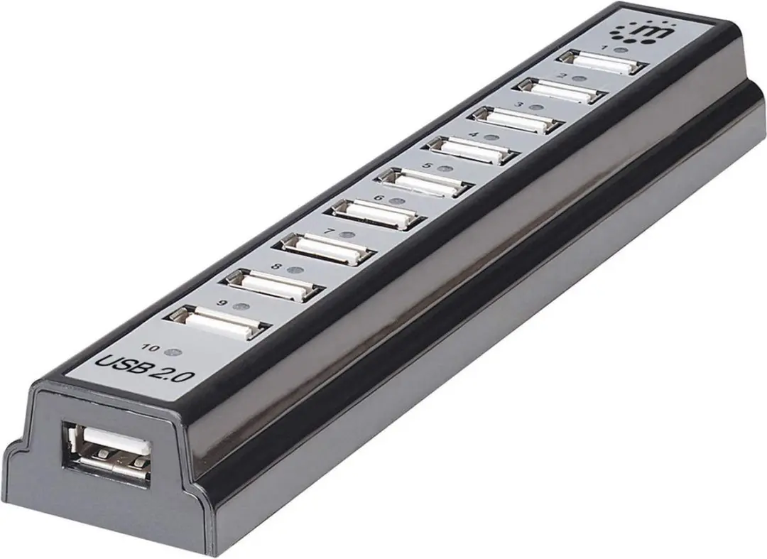 Manhattan USB 2.0-hub 10 poorten Zwart, Zilver
