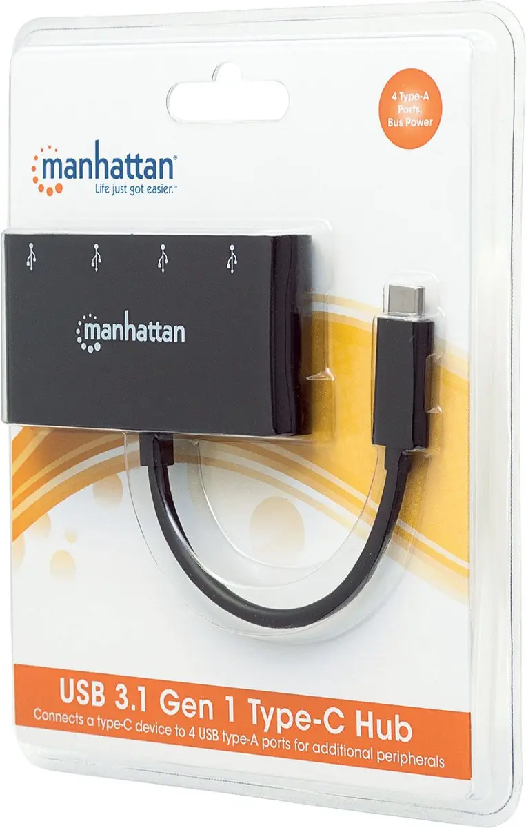 Manhattan USB-C Hub 4 Poorten USB 3.2 Gen 1 - 162746 - Zwart