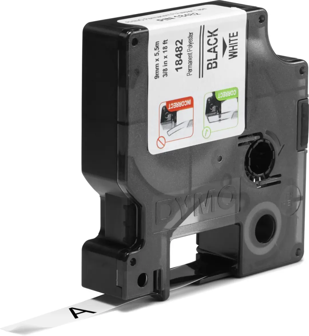 DYMO Rhino 18482 Zelfklevende Labels 9mm x 3,5m - Zwart/Wit