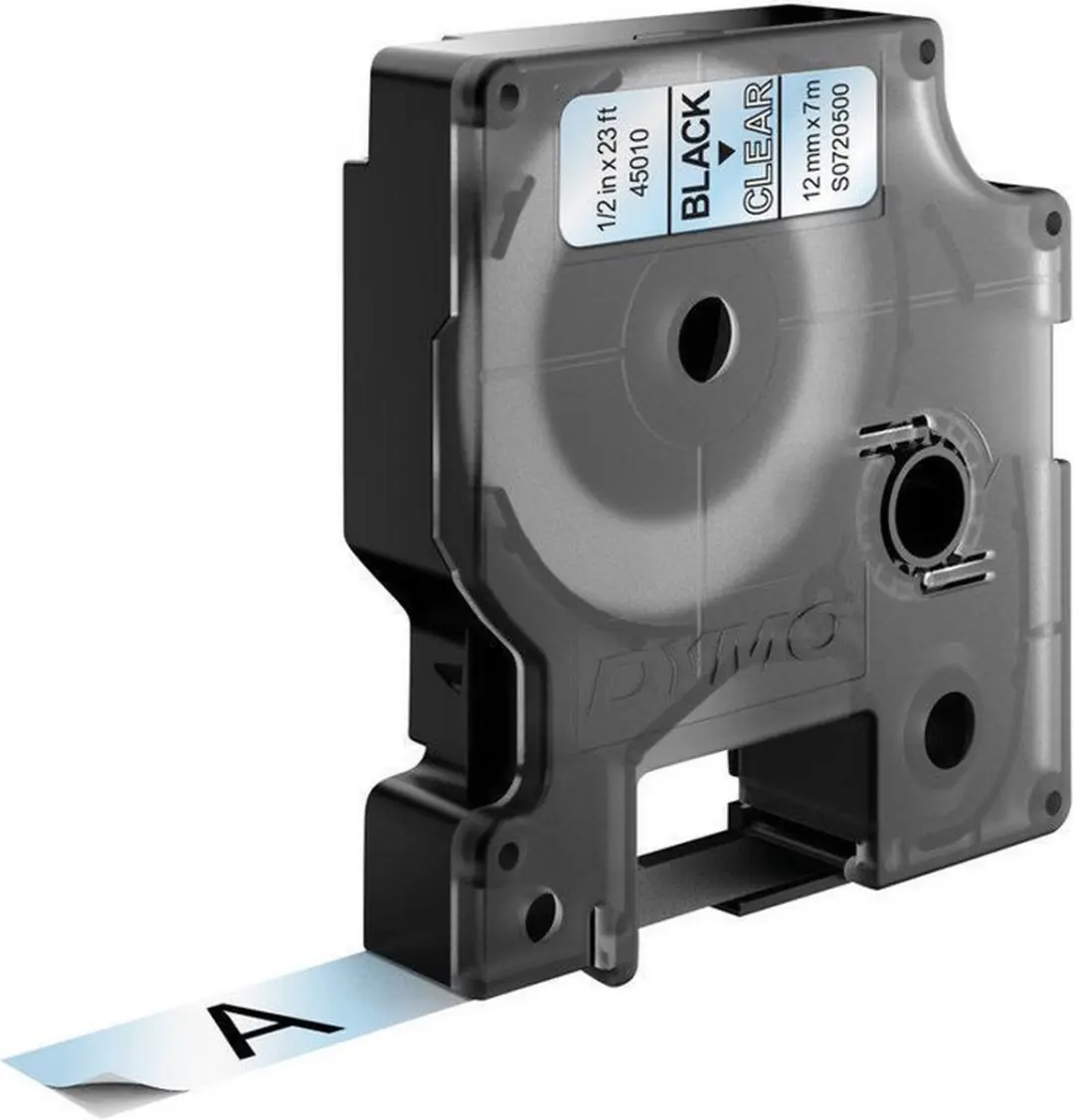 DYMO D1 S0720500 Zelfklevende Etiketten - 12mm x 7m - Zwart op Doorzichtig
