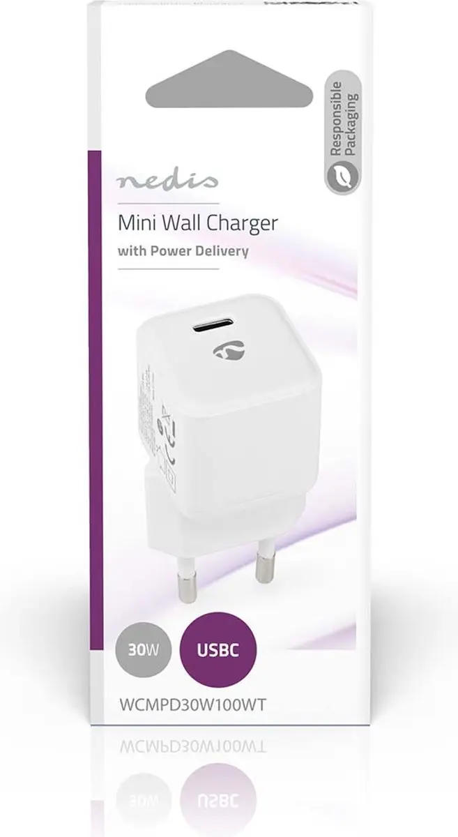 Nedis WCMPD30W100WT Oplader 30W USB-C - Wit - afbeelding 3 van 6