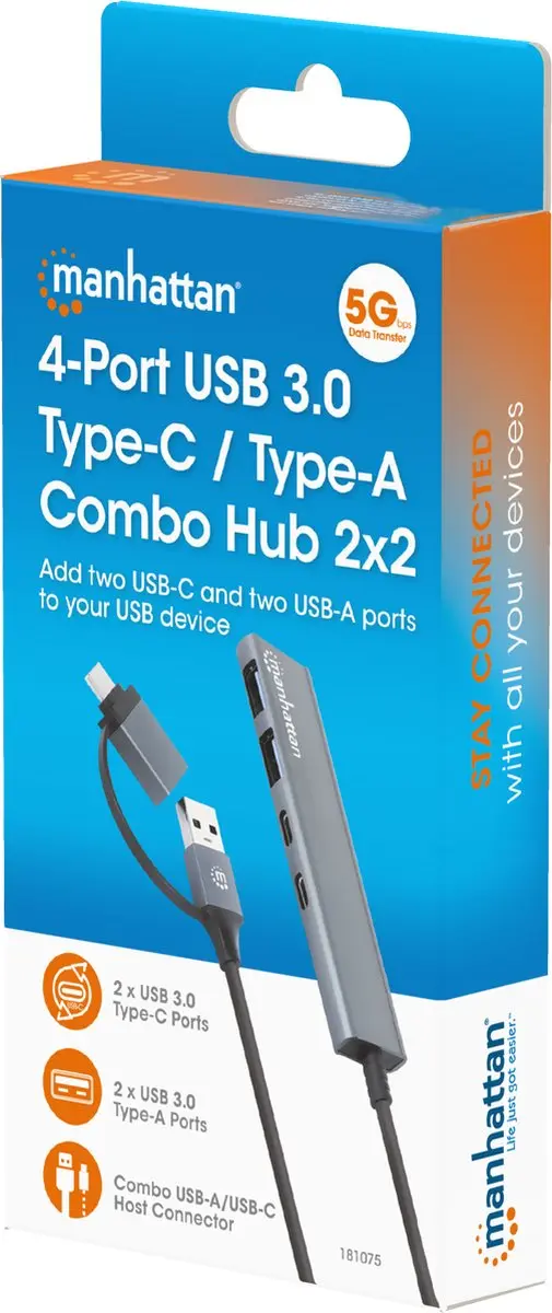 Manhattan 181075 USB-hub 4-poorts - USB-A/USB-C - afbeelding 2 van 6