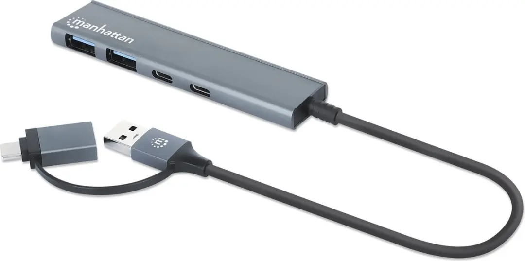 Manhattan 181075 181075 USB-hub 2 + 2 poorten USB-A, USB-C USB 3.0 5 GBit/s Met