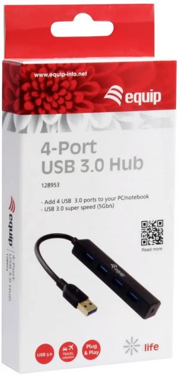 Equip 128953 USB-Hub 4 Poorten USB 3.0 - Zwart - afbeelding 6 van 6