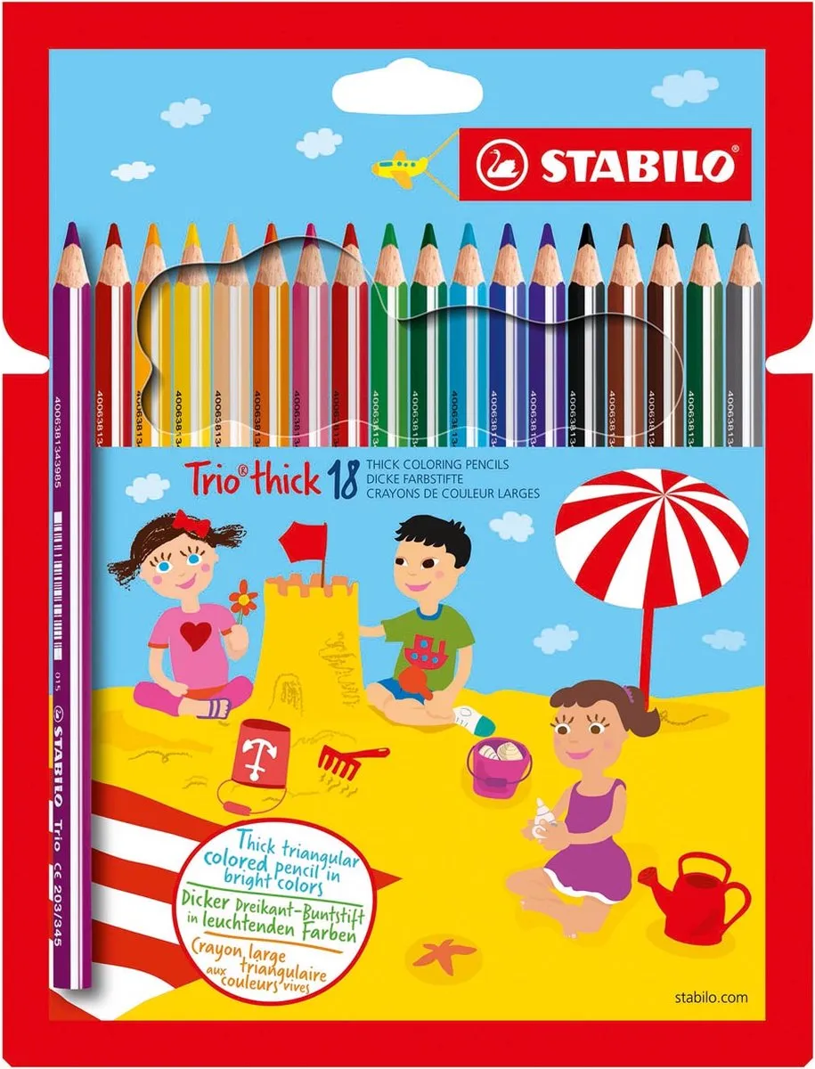STABILO Trio Thick - Ergonomisch Kleurpotlood - Met Extra Dikke Kern 4,2 mm - Etui Met 18 Kleuren