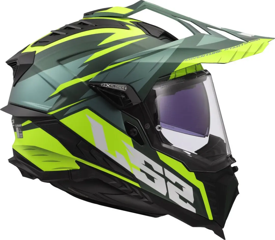 LS2 MX701 Explorer Spire Adventure Motorhelm - XS - Groen/Fluor