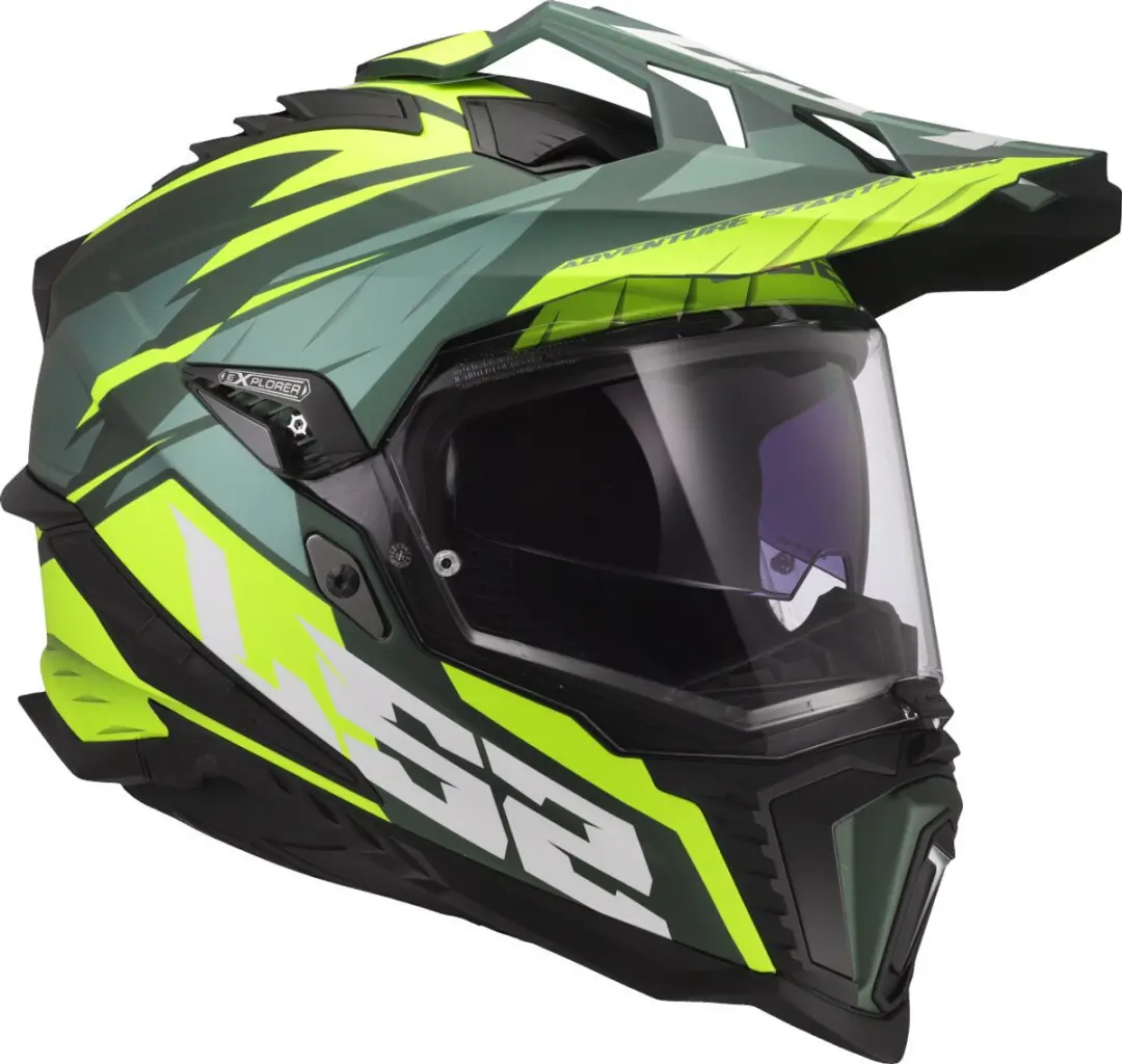 LS2 MX701 Explorer Spire Adventure Motorhelm - XS - Groen/Fluor
