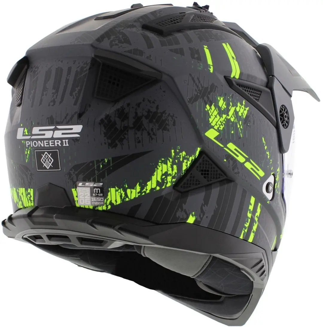 LS2 MX702 Pioneer II Adventure Helm - XS - Zwart/Fluo Geel