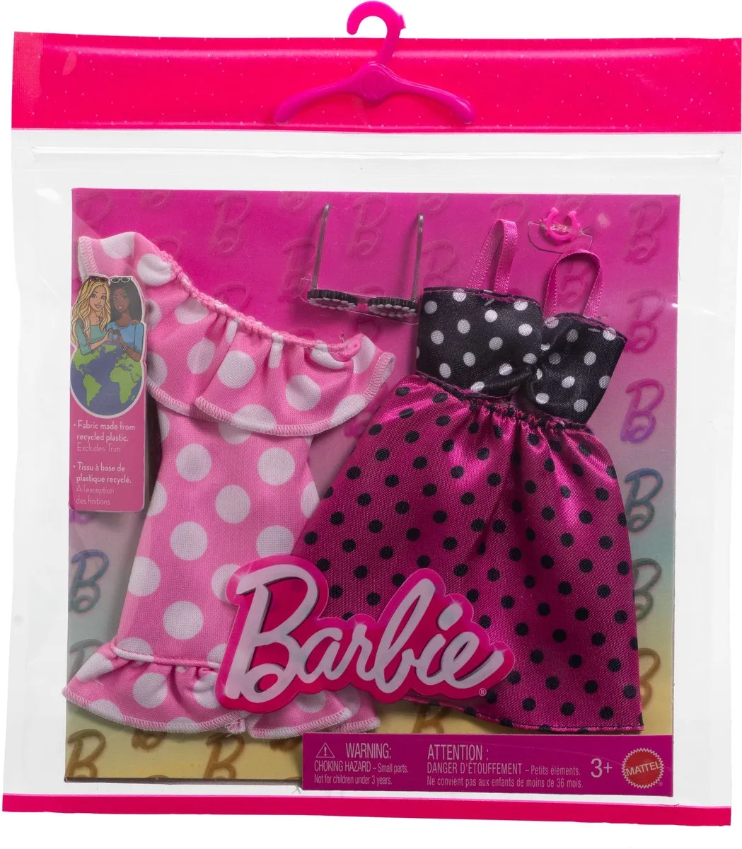 Mattel Barbie HYV04 Kledingset - 2 Zomerjurken, Zonnebril & Armband - Roze/Rood