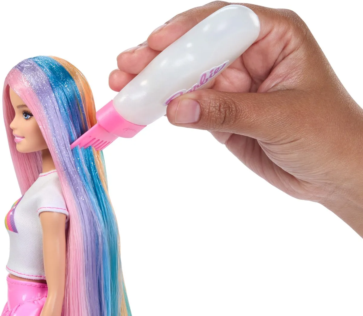 Barbie JJP07 Modepop - Regenbooghaar - 12 Stylingaccessoires - Multicolor