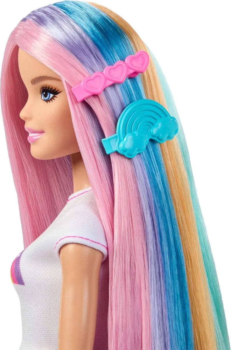 Barbie JJP07 Modepop - Regenbooghaar - 12 Stylingaccessoires - Multicolor
