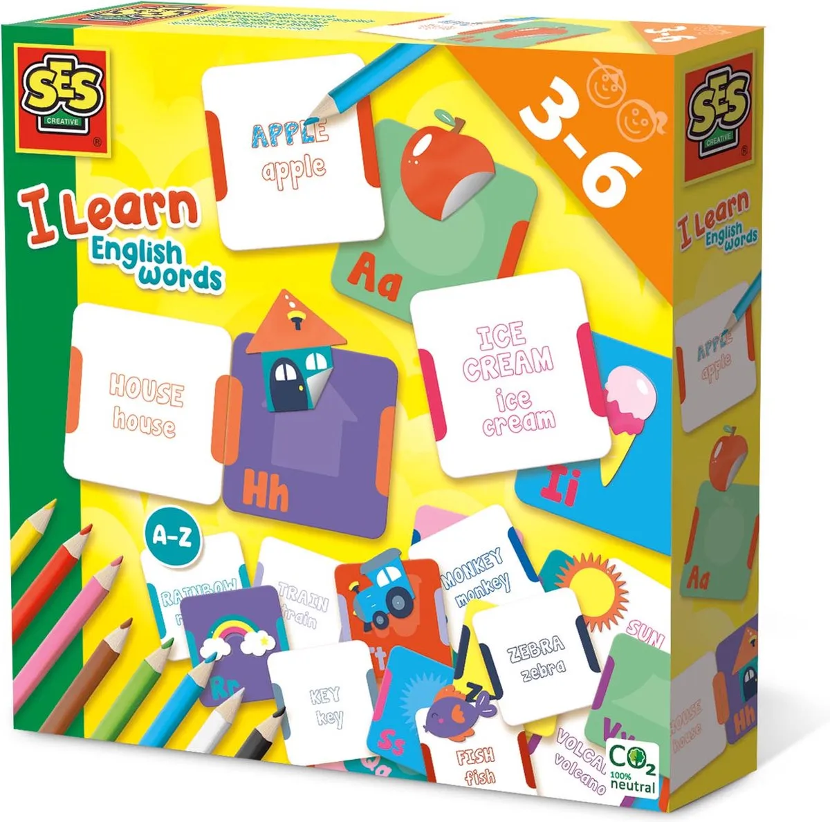 SES Creative Ik leer Engelse woorden Spel - 52 Kaarten & 8 Potloden