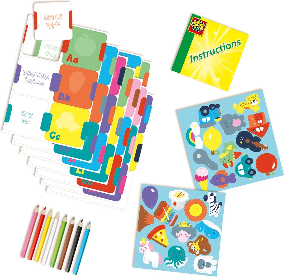 SES Creative Ik leer Engelse woorden Spel - 52 Kaarten & 8 Potloden