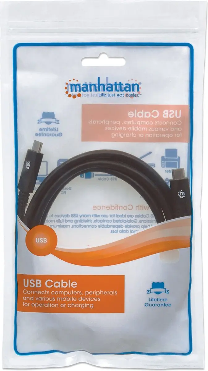 Manhattan 354905 USB-C Kabel 2.0m - Zwart