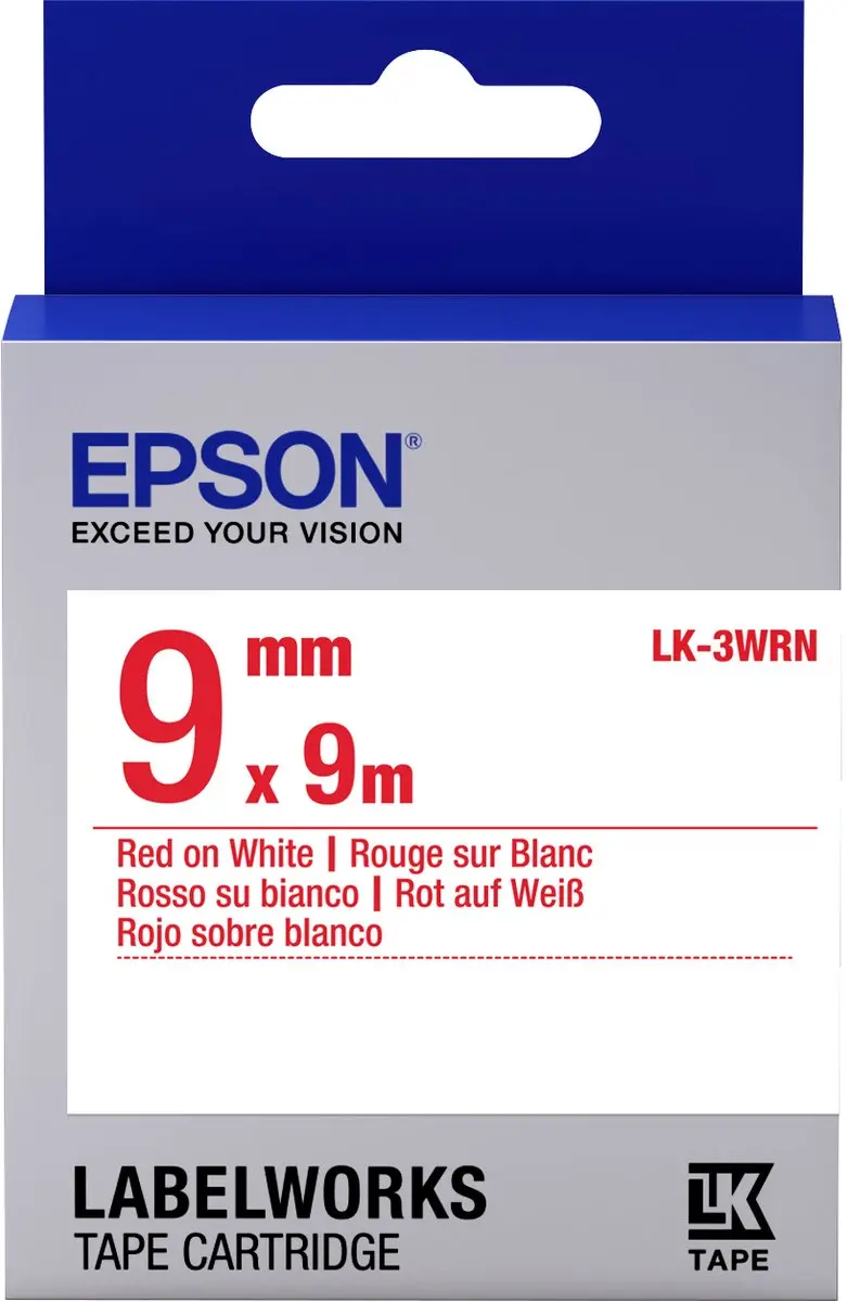 Epson LK-3WRN Labelcartridge 9mm Rood/Wit