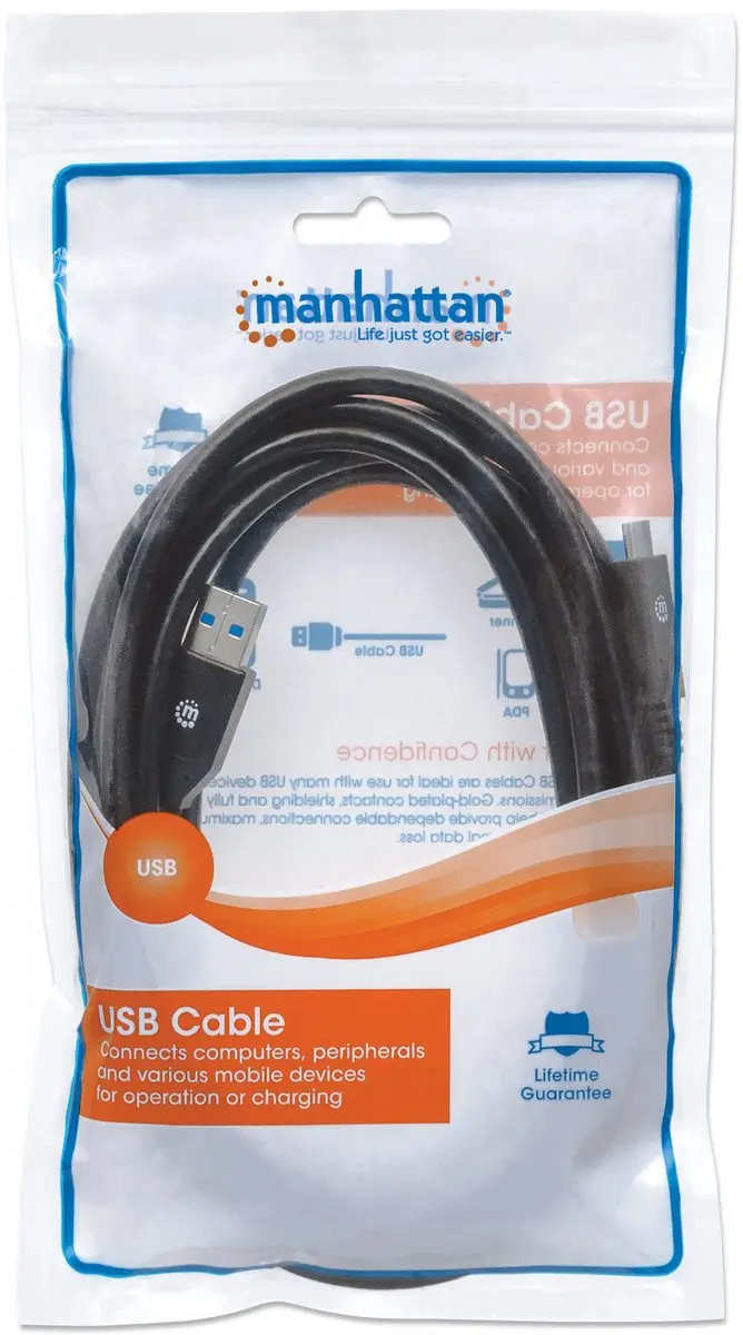Manhattan USB 3.1 Gen1 Kabel USB-C/A 3m - Zwart - afbeelding 5 van 6