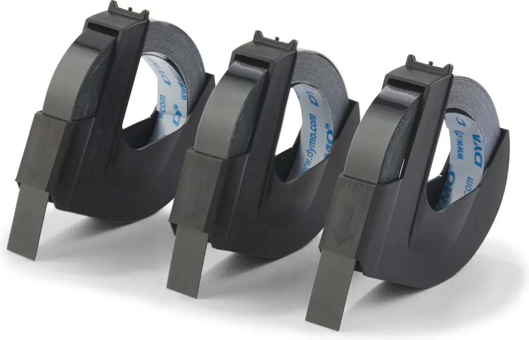 DYMO S0847730 Labeltape 9mm x 3m - Wit op zwart - 3 Stuks