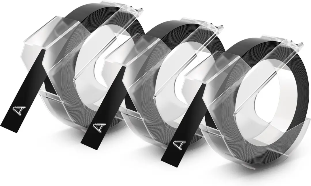 DYMO S0847730 Labeltape 9mm x 3m - Wit op zwart - 3 Stuks