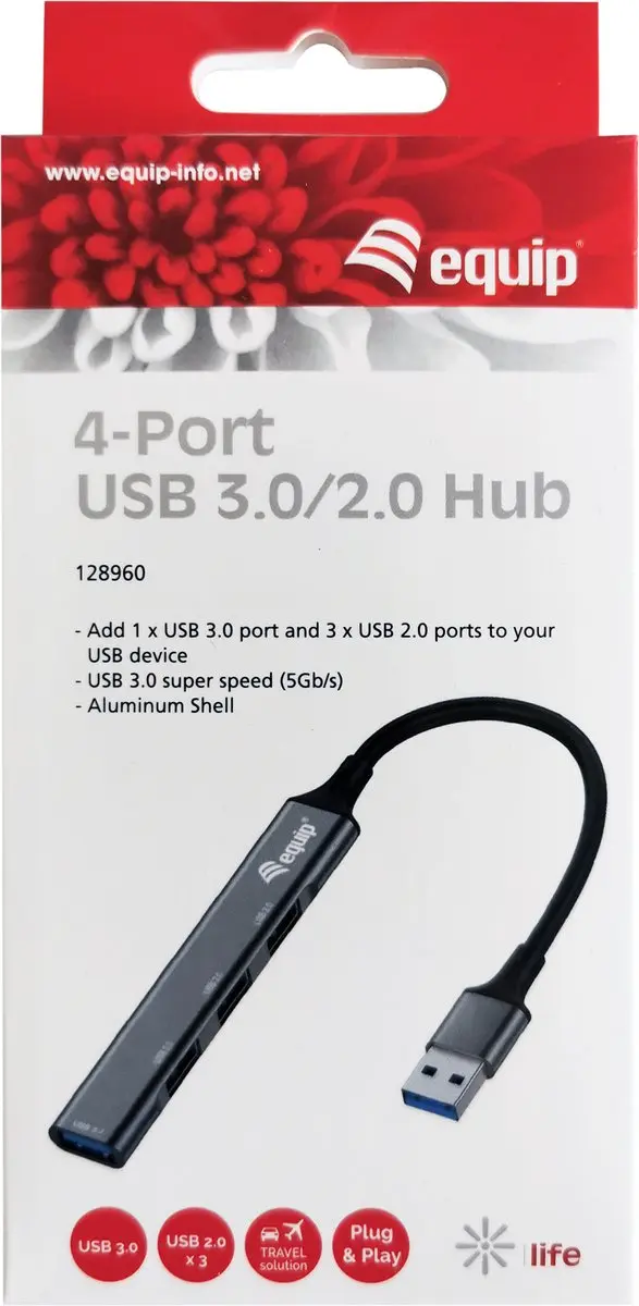 Equip 128960 USB-hub 4 Poorten USB-A 3.0 - Zwart/Grijs