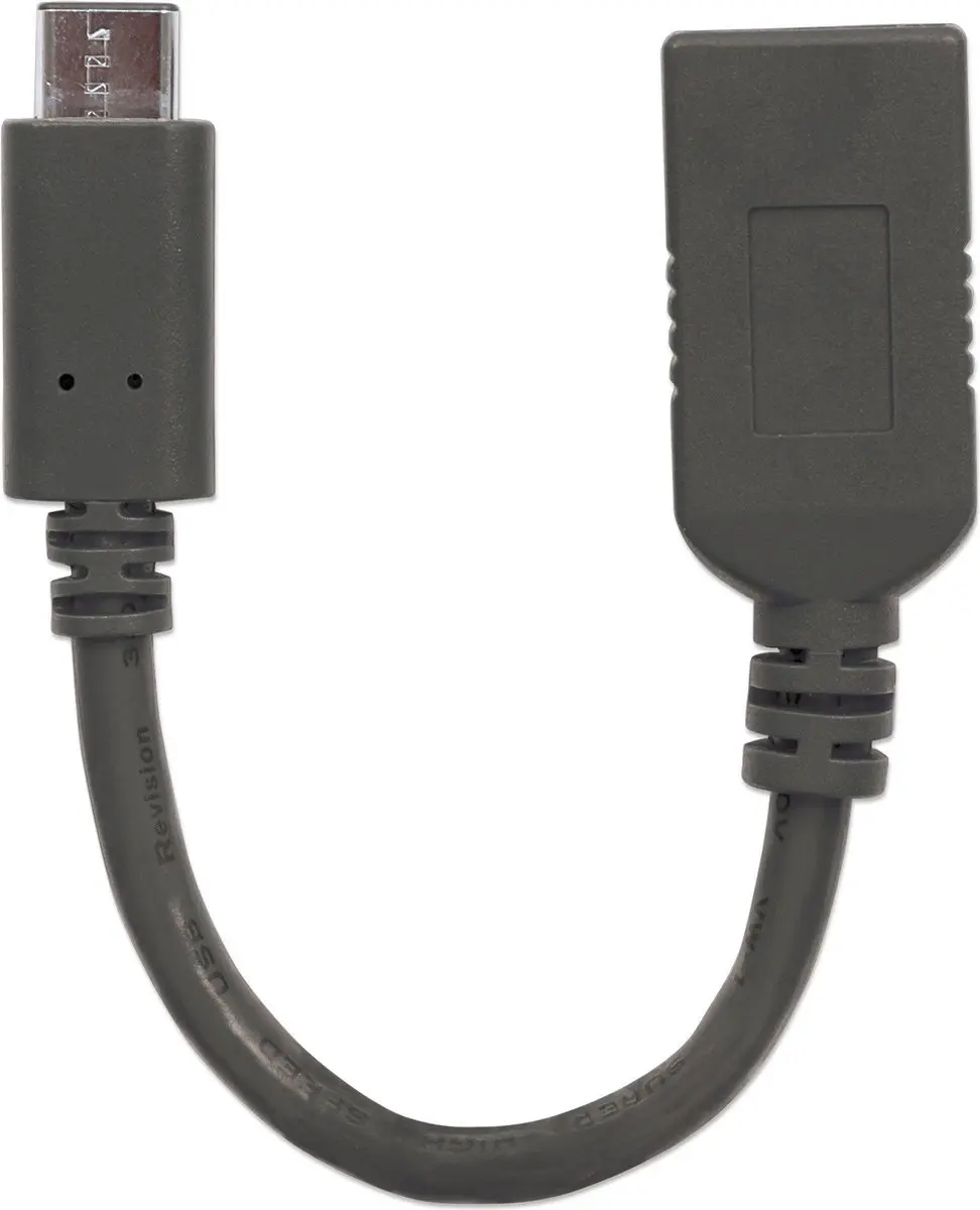 Manhattan 355285 USB-C naar USB-A Kabel 0,15m - Zwart