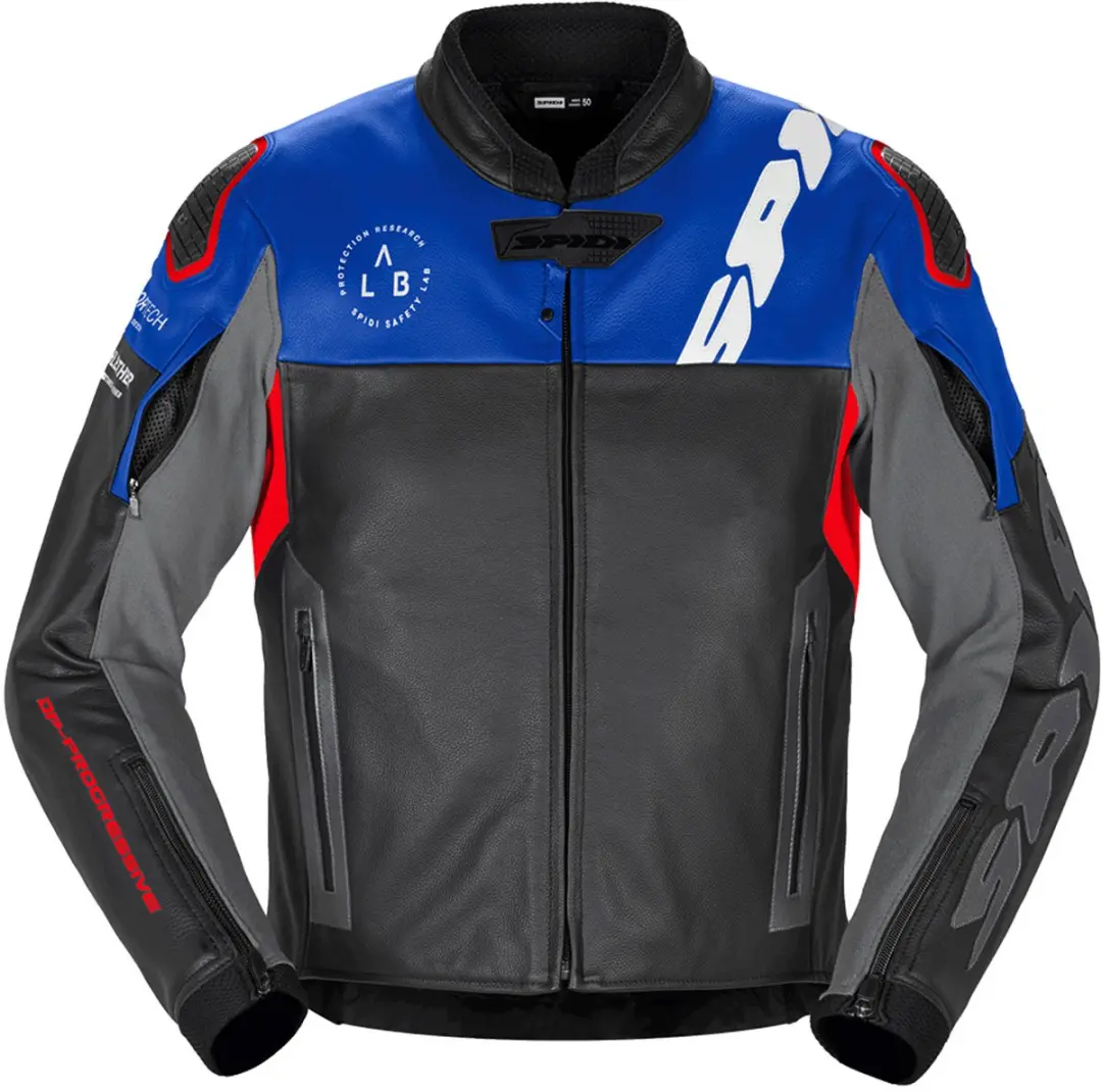 Spidi Dp Progressive Leren Jas Zwart Rood Blauw