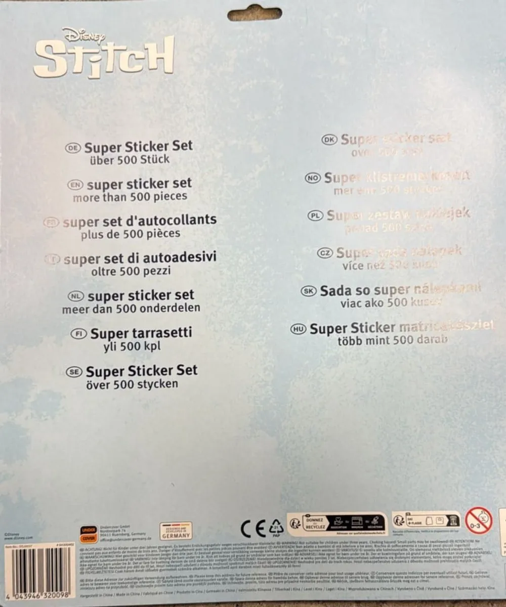 Disney Stitch Super Sticker Set - 500 Stickers Glitter/3D/Laser