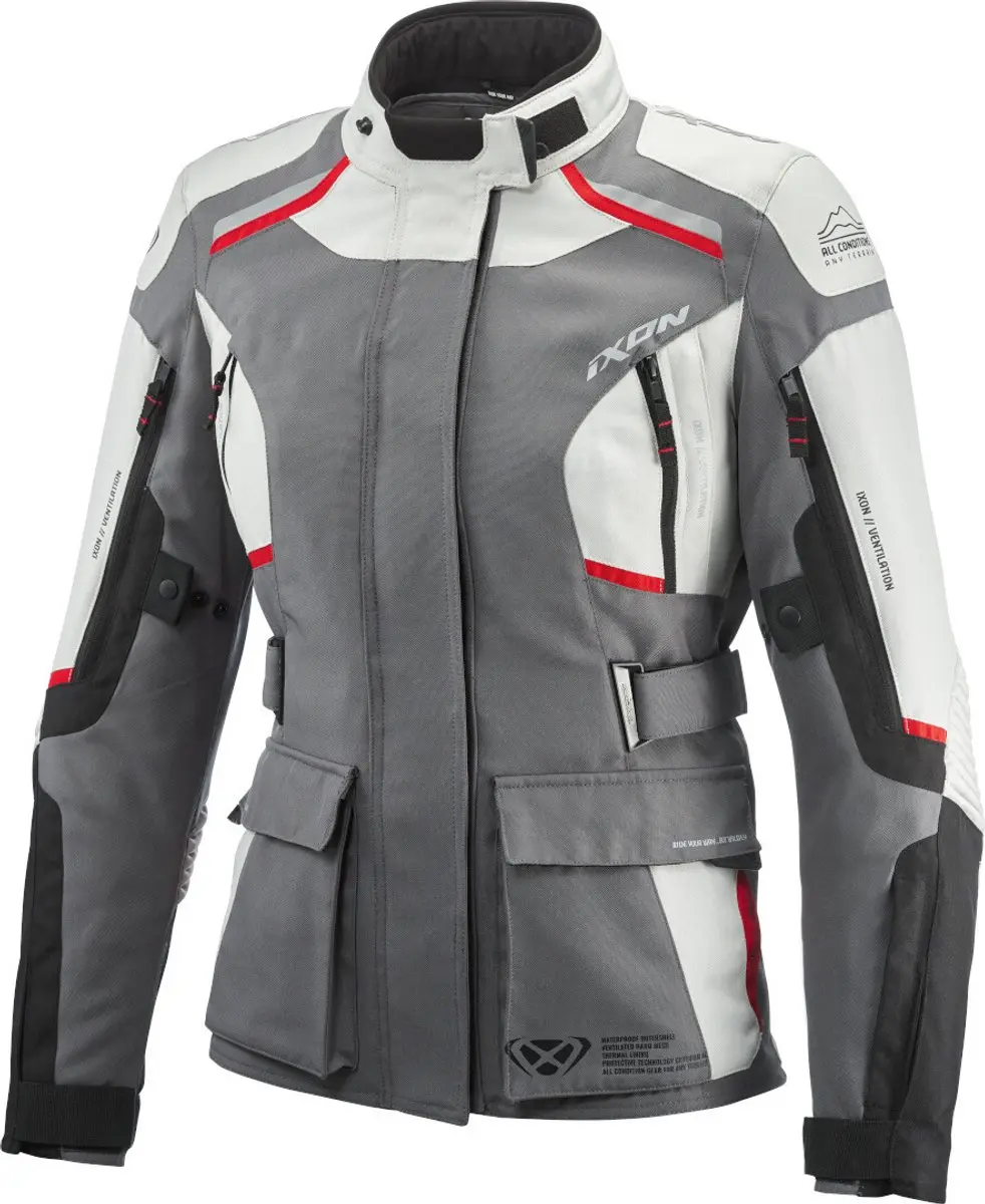 IXON Midgard Lady Motorjas - XS - Grijs/Zwart/Rood